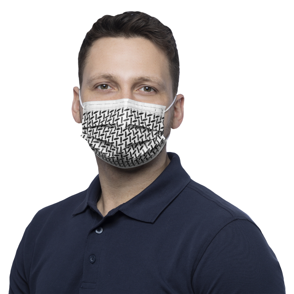 NITRAS 432800 SOFT PROTECT VOGUE, Medizinische Gesichtsmaske, weiß/schwarz,  3-lagig, EN 14683 Typ II R